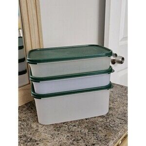 Set Of 3 Vintage Tupperware Modular Mates Green Lids 1610 Containers 1608, 1609
